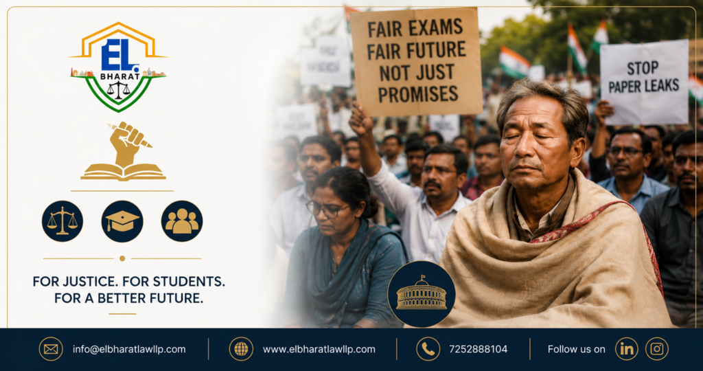 Students protesting at Jantar Mantar demanding accountability and examination reforms in India's education system – EL Bharat Law LL