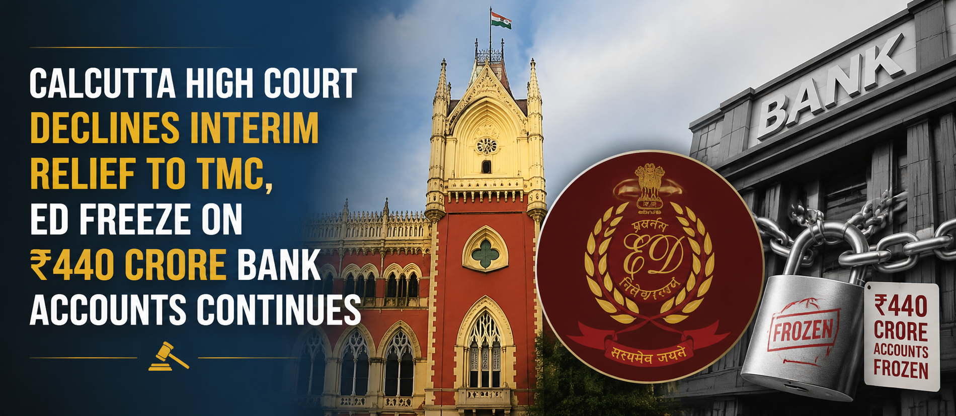 CALCUTTA HIGH COURT DECLINES INTERIM RELIEF TO TMC, ED FREEZE ON ₹440 CRORE BANK ACCOUNTS CONTINUES